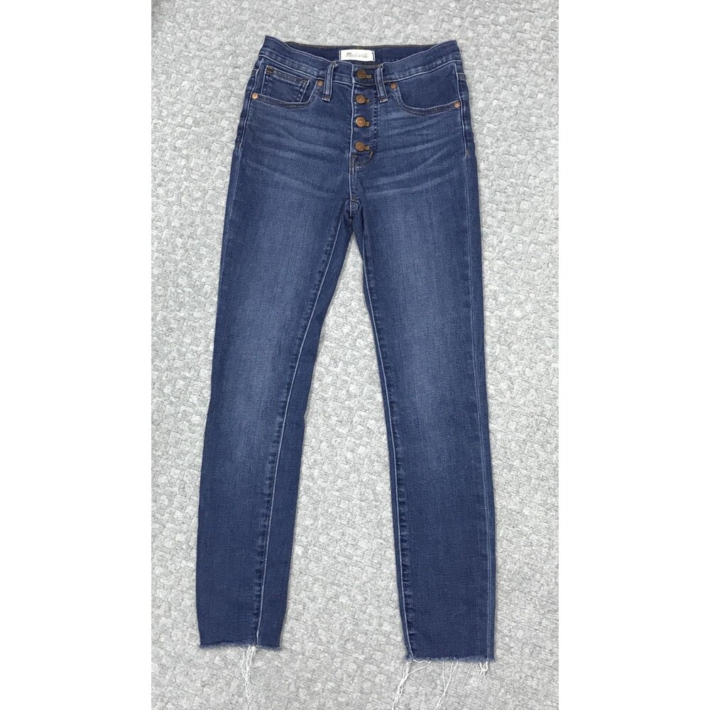 Madewell 9" Mid-Rise Skinny Jeans Womens 24 Button Fly Raw Hem Stretch Denim 25W